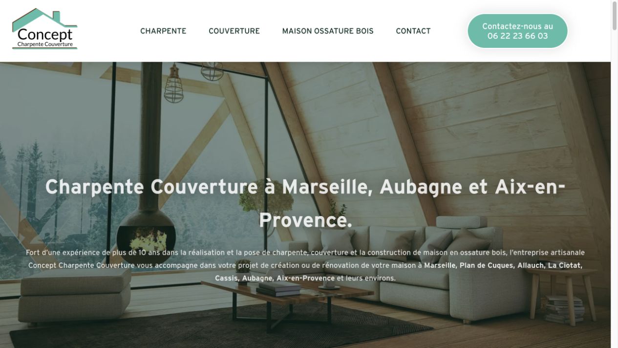 Capture du site de Concept Charpente Couverture